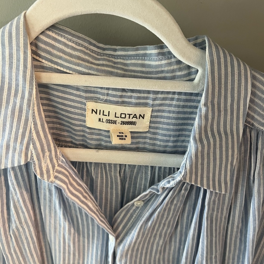 Nili Lotan Men's Blue and White Striped Shirt